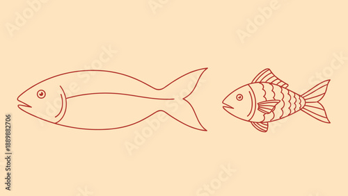 Minimalist fish line art with outline details on neutral background