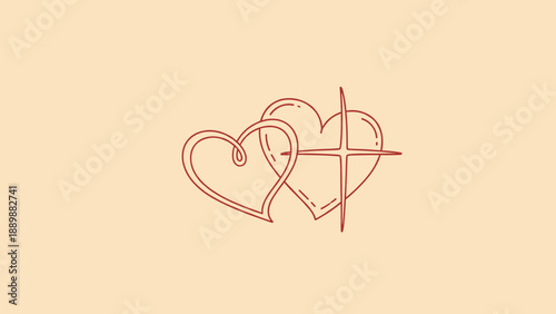 Minimalist linear heart and cross symbol on beige background