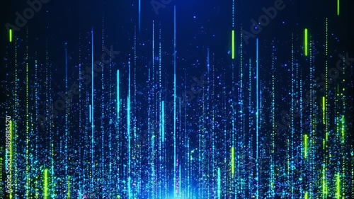 Digital rain data streams flow in dark background