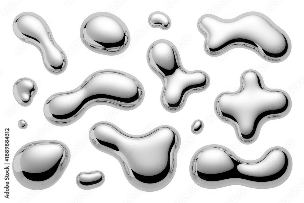 Obraz premium Metallic mercury blobs liquid silver isolated on a transparent background
