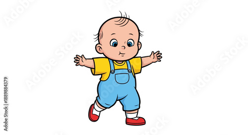 Cute Cartoon Toddler Taking His First Steps