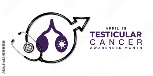 April Is Testicular Cancer Awareness Month. Men icon shape stethoscope, testicular and virus. Great for cards, banners, posters, social media and more. White background.  