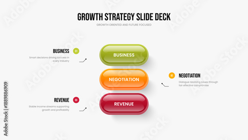 Consulting Launch 3 Step Diagram Slideshow Template. Advertising Development Three Element Infographic Frame Layout. Modern Introduction Slide Design Vector Illustration.