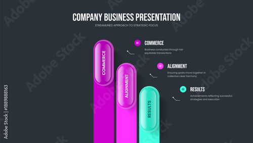 Project Overview 3 Step Diagram Slide Layout. Digital Forecast Frame Design Vector Illustration. Professional Campaign Three Option Infographic Slideshow Template.
