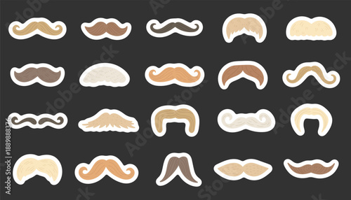 Men moustache set in scandinavian style featuring masculine facial hair fashion vintage retro classic shapes male appearance for your designs projects