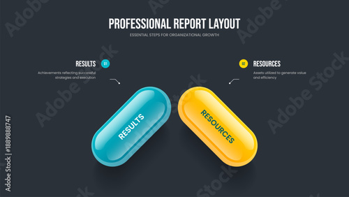 Project Briefing 2 Element Diagram Presentation Template. Enterprise Insight Slideshow Layout Vector Illustration. Product Overview Two Option Infographic Frame Design.