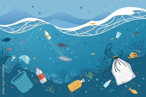 Plastic Ocean Garbage Patch Illustra