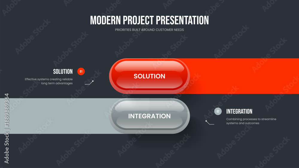 Fototapeta premium Professional Launch Two Step Infographic Slideshow Layout. Modern Profile Frame Template Vector Illustration. Investor Portfolio 2 Element Diagram Slide Design.