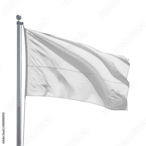 White flag fluttering in wind isolated on white background