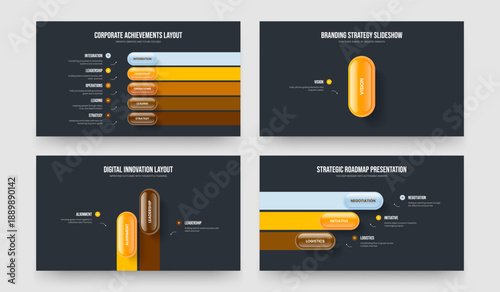 Company Visualization 5 1 2 3 Element Infographic Presentation Layout Bundle. Business Proposal Five One Two Three Step Diagram Slide Template Vector Illustration Set.
