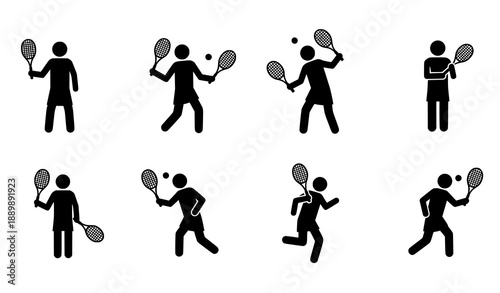 Minimal tennis player silhouette icons vector racket sport set