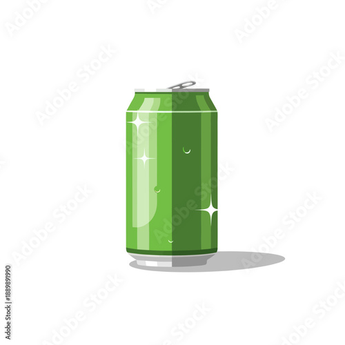 Refreshing Green Soda Can with Bubbles and Sparkles