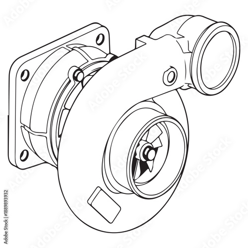Performance Turbocharger Icon Automotive Forced Induction Line Art Vector