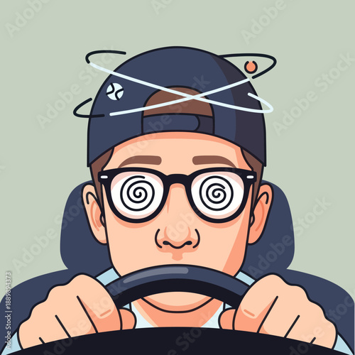 Man Driving Car with Hypnotic Eyes.