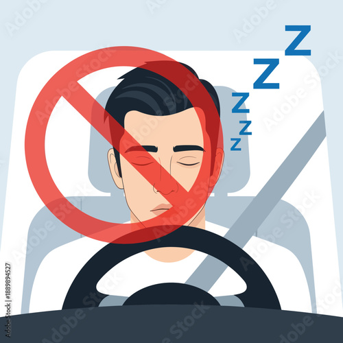 Man Sleeping While Driving Car Illustration.