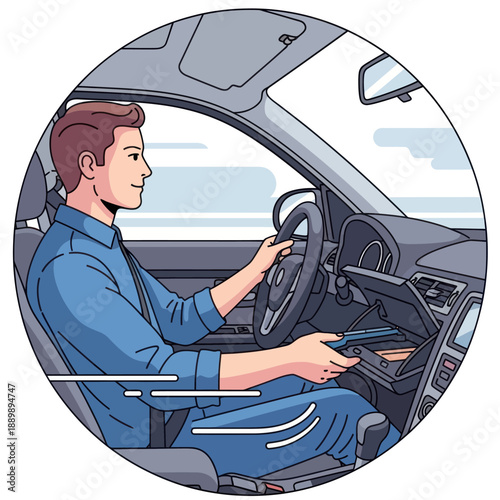 Man Driving Car with Both Hands.