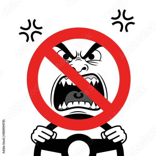 Angry Driver with Prohibition Sign Over Face.