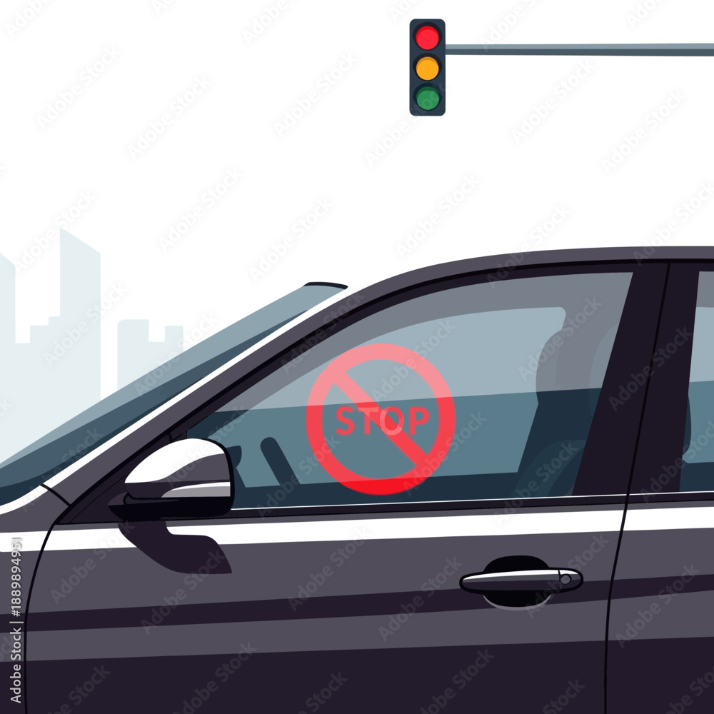 Fototapeta premium Car Window with Red Prohibition Sign.