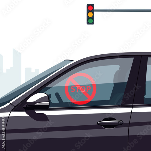 Car Window with Red Prohibition Sign.