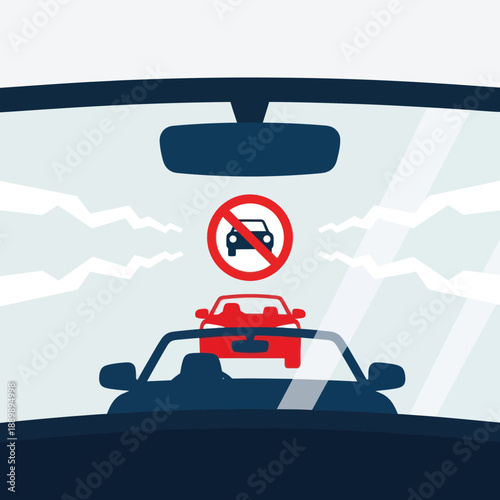 Overtaking Prohibited Traffic Sign on Road.