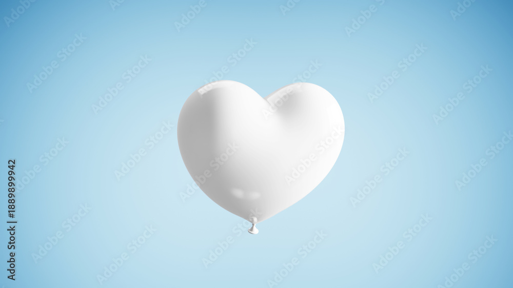Αυτοκόλλητο White heart balloon symbolizing love and romance floating on a soft blue backgro