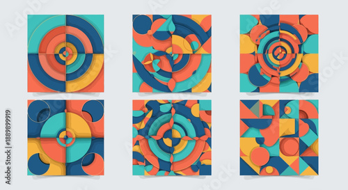Geometric harmony: A collection of abstract circular and angular designs in vibrant hues