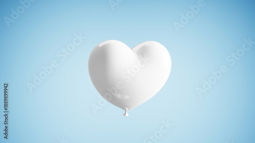 Schilderij op canvas White heart balloon symbolizing love and romance floating on a soft blue backgro