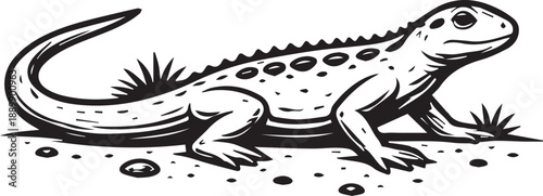 Wallpaper Mural An illustration of a Lizard, in black and white, crawling on the sand. Torontodigital.ca