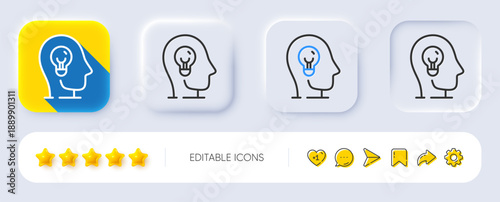 Mental health line icon. Neumorphic, Flat shadow, 3d buttons. Brain idea sign. Psychology therapy symbol. Line mental health icon. Social media icons. Vector