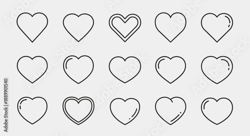 Assorted line art heart collection in minimalist style for design and decoration projects