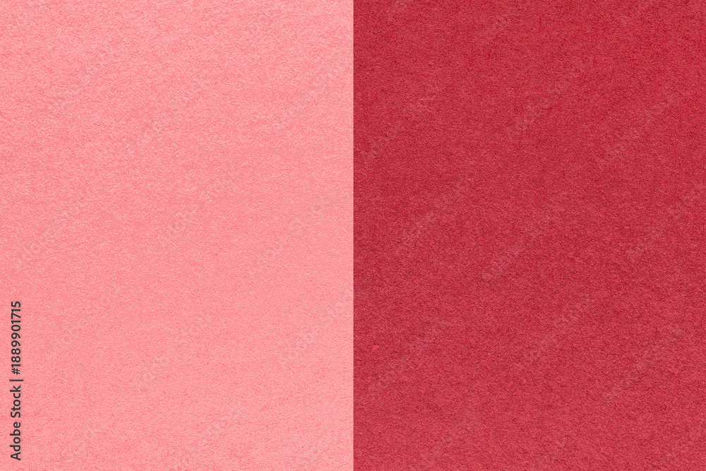 Fototapeta premium Pink red paper texture two color background with vertical split and copy space for template, banner, presentation