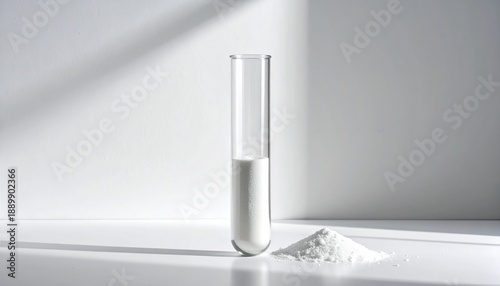 Tableau sur toile Glass tube with white powder substance.