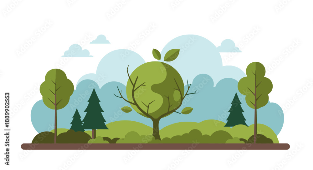 Obraz premium Eco friendly landscape with trees and clouds