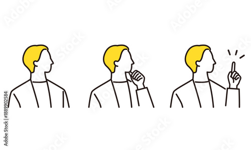 オフィスカジュアルな男性の表情アイコン　線画イラスト