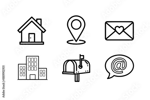 Four web  icons set home, building, mail, location, post, hashtag.jpg
