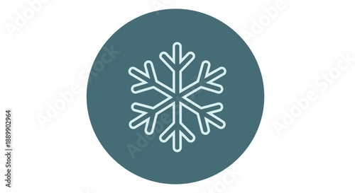 A white snowflake icon centered within a teal circle on a clean white background as seen from a straightforward viewpoint, jan work reference