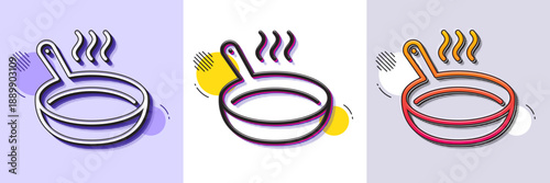Frying pan line icon. Halftone dotted pattern. Gradient icon with grain shadow. Cooking sign. Food preparation symbol. Line frying pan icon. Various designs. Vector