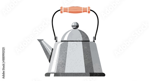 Illustration of a kettle with orange handle on a white background from a front viewpoint