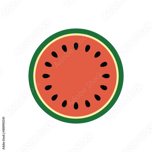 A vibrant circular slice of watermelon with black seeds on red flesh