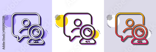 Video conference line icon. Halftone dotted pattern. Gradient icon with grain shadow. Online training sign. Web presentation symbol. Line video conference icon. Various designs. Vector
