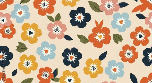 Vibrant floral pattern with colorful flowers and leaves on a seamless background for textile design concept referencing jan work