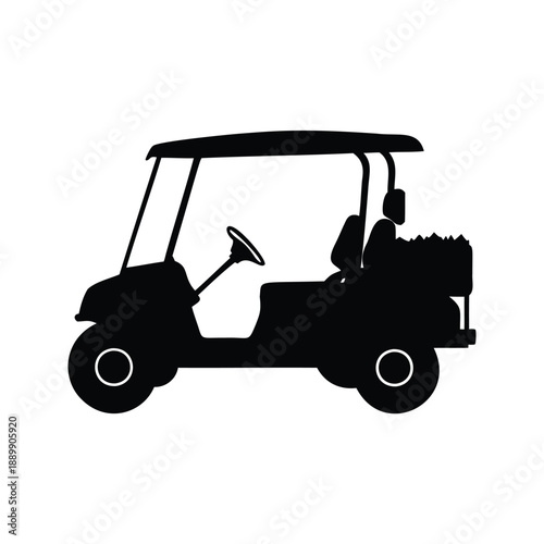 Golf cart silhouette vector illustration design for courses, A black and white silhouette of a golf cart vector illustration