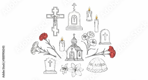 Of religious symbols and flowers with lit candles and crosses