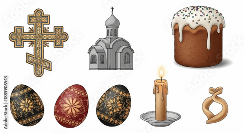 Orthodox Christian symbols and traditional Easter Orthodox cross church Easter cake