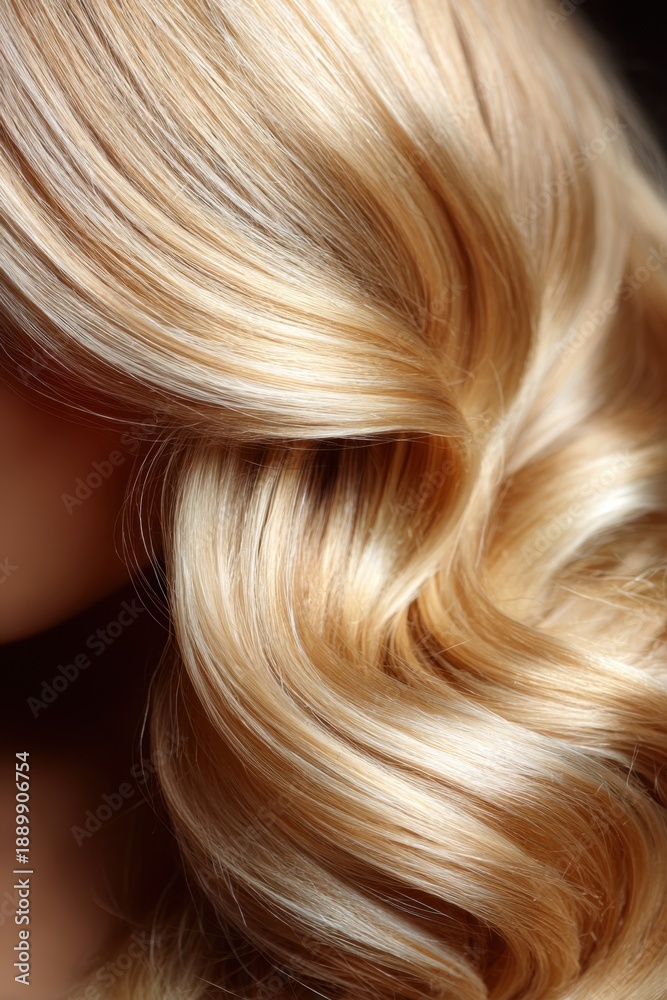 Naklejka premium Close-up of wavy, blonde hair, highlighting texture and color