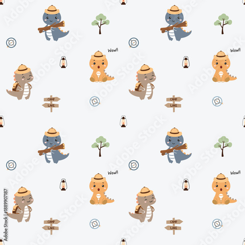 Cute Pattern Seamless Little Dino For baby Fabric