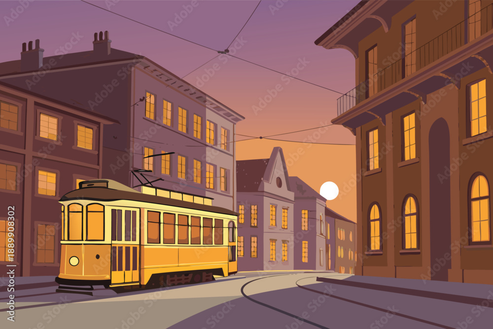 Naklejka premium Tram Line Old Town Evening