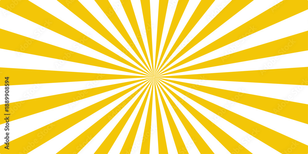 Fototapeta premium A bright yellow sunburst background vector features abstract radial rays and orange light beams in a warm summer sunrise design for a sunny wallpaper illustration