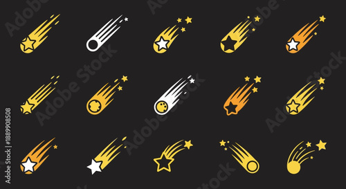 A Group of Shooting Star Icons Creating a Decorative Pattern for Design and Web Projects