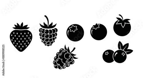 Elegant fruit icon set showcasing a variety of berry shapes and designs in vector format